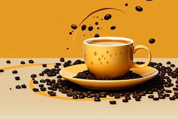 Halftone coffee concept Yellow pattern with gradient background and line icon Generative AI