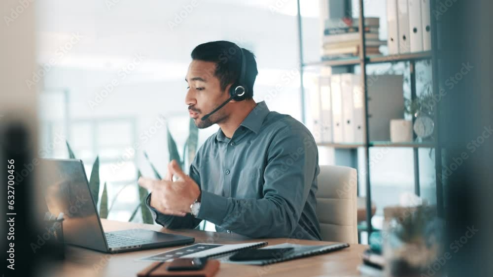 Poster receptionist, consulting and laptop with business man in office for customer service, communication 
