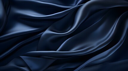 Navy Blue Silk Fabric Texture with Beautiful Waves. Elegant Background for a Luxury Product