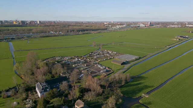 Aerial drone view of a dutch village named Zoeterwoude