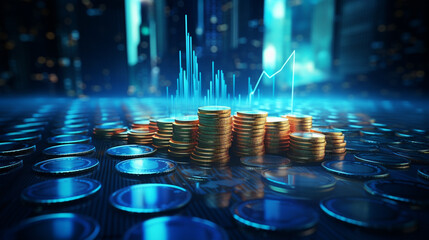 Mapping Financial Success: High-Resolution Photograph of Money with a Vibrant Business Growth Chart in the Background