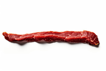 Minimalist Food: Single Strip of Dried Beef on White Background. Generative AI