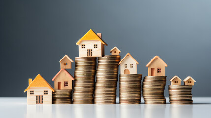 A stack of coins with miniature houses