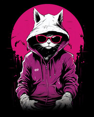 A stylish cat wearing sunglasses and a hoodie