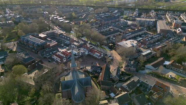Aerial drone view of a dutch village named Zoeterwoude