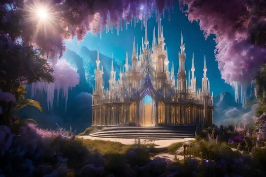 At the heart of Etherealia stood the Crystal Castle - AI Generative