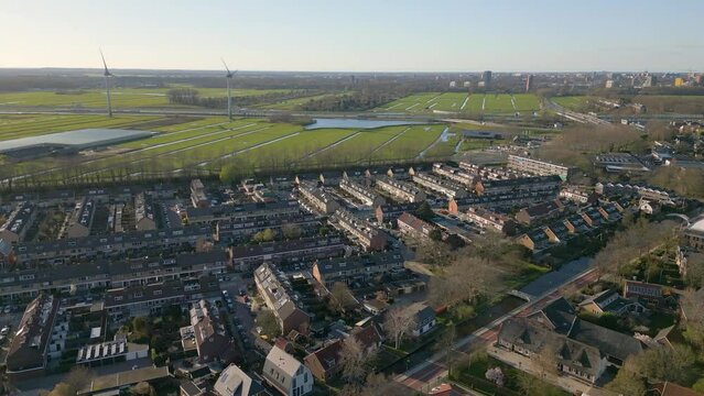 Aerial drone view of a dutch village named Zoeterwoude