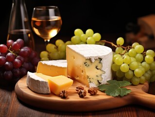 various types of cheese, milk products. cheese appetizer for wine. fermentation.