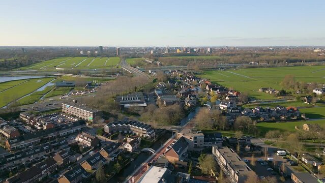 Aerial drone view of a dutch village named Zoeterwoude