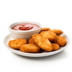 Chicken nuggets with dipping sauce isolated on white background side view 
