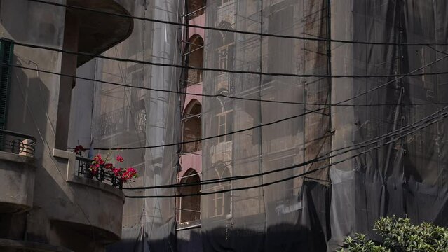 Renovation of an old heritage building after the port explosion Beirut Lebanon