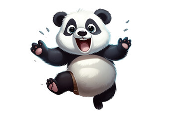 Isolated Happy Panda Jumping and Gaming on Transparent Background. Generative AI