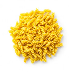 Fusilli pasta isolated on white background top view 