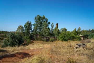 Abandoned village of a former copper and iron mine with poisoned earth