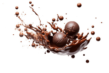 Isolated Liquid Chocolate and Bonbons Burst Explosion Splash on Transparent Background, Generative AI