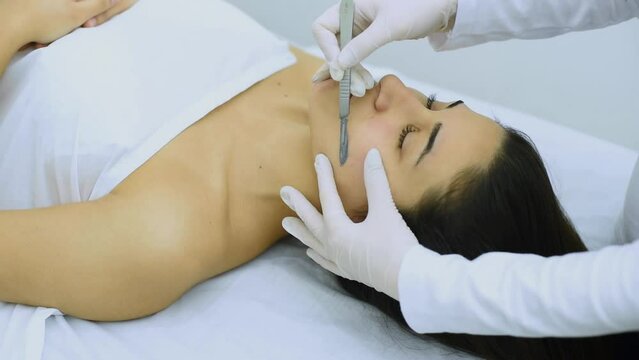 beauty treatment and cosmetology in an aesthetic center with the dermaplaning technique for the health and aesthetics of the skin