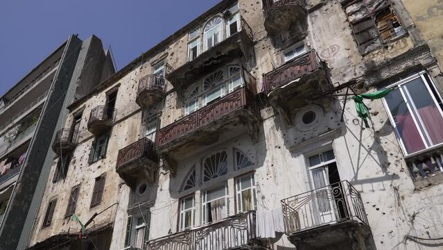Old heritage building with bullets holes in the city Beirut Lebanon