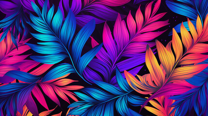 Tropical neon leaves background. Neon leaf background