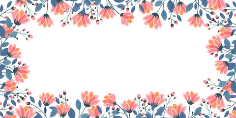 beautiful floral frame with hand drawn spring and summer wild field flowers on transparent background vector illustration clip art