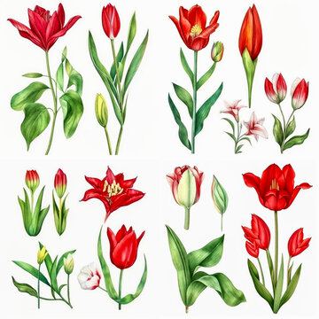 Watercolor Flower Set: Realistic Floral Illustrations, Wallpaper, Greetings, Wallpapers, Fashion.