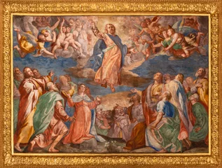 Foto op Aluminium GENOVA, ITALY - MARCH 5, 2023: The fresco of Ascension of the Lord in the church Chiesa del Gesu by Giovanni Battista and his brother Giovanni Carlone from 17. cent.  © Renáta Sedmáková