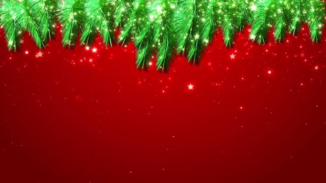 Holiday Frame 4K 3D Fir branches New year card or banner decorative borders with green lights. New year and Christmas 2021 background. Christmas tree branch. sparkle and bokeh festive lights