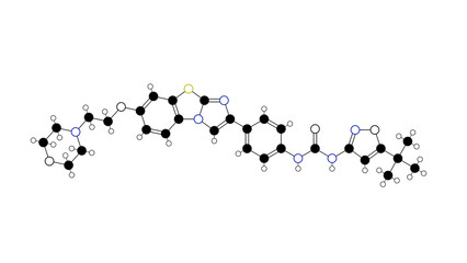 quizartinib molecule, structural chemical formula, ball-and-stick model, isolated image small molecule receptor tyrosine kinase inhibitor - obrazy, fototapety, plakaty