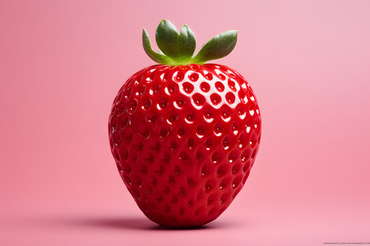 3d render strawberry on pink pastel background 