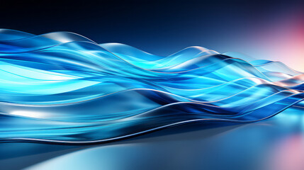 Glossy translucent waves 3D render high tech abstract wallpaper. Blue accents, dark