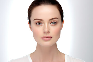 Obraz premium A women portrait, Beautiful young caucasian woman with clean fresh skin on white background, Face care, Facial treatment, Cosmetology, beauty and spa. Generative Ai