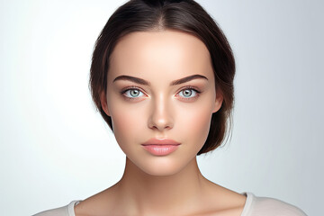 Obraz premium A women portrait, Beautiful young caucasian woman with clean fresh skin on white background, Face care, Facial treatment, Cosmetology, beauty and spa. Generative Ai