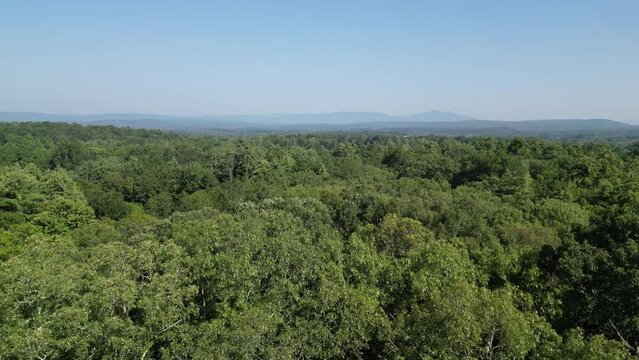 aerial view of catskills mountains in new york state (drone footage from above, landing, flying up down) 4k, 30fps (trees, hills, sky, clouds sunset, sunrise) nature, beauty, new paltz, slide mountain