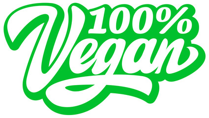 Stylish white calligraphic inscription Vegan with green border for healthy food packaging design. Vector color illustration. Template for design