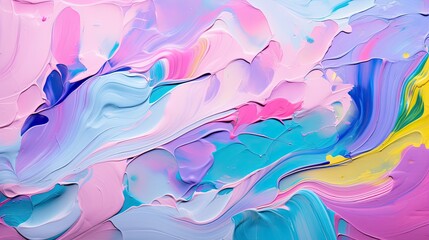 Mixing paints with gradient vivid colors. Painting with a thick layer of paint with a brush stroke. 3D colorful paint background. Liquid artwork. Illustration for banner, poster, cover or brochure.