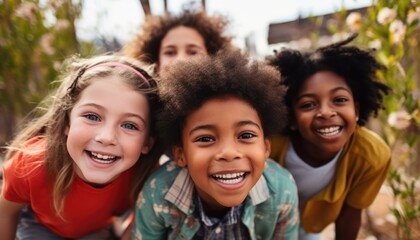 Photo of a joyful group of children posing for a memorable picture