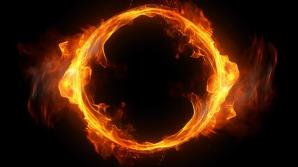 Ring of fire and flame isolated on dark