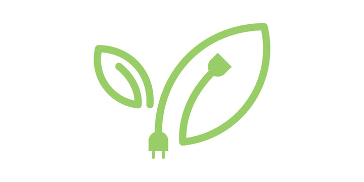 leaf element logo design combined with power plug and made in line style