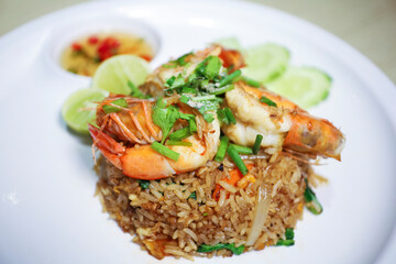 homemade fried shrimps fried rice on plate in Thai style - Asian food style