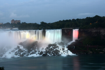 illuminated American Niagara Falls seen from the Canadian side