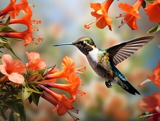 Winziger Wirbelwind: Kolibri in beeindruckender Flugpose - obrazy, fototapety, plakaty