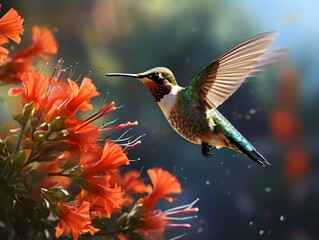 Winziger Wirbelwind: Kolibri in beeindruckender Flugpose - obrazy, fototapety, plakaty
