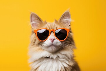 Cat With Sunglasses Dark Yellow Background . Cats And Sunglasses, Dark Yellow Colour, The Power Of Visuals, Brand Identity And Imagery, The Psychology Of Colours, Social Media Marketing Strategies