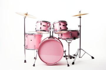 Obraz na płótnie Canvas Pink Toy Toy Drum Set White Background. Pink Toy Drum Set, White Background, Choosing The Appropriate Size, Playing Techniques, Safety Tips, Benefits Of Musical Training, Best Care Practices