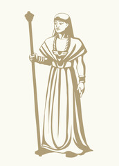 Vector drawing. Egyptian chief with a rod
