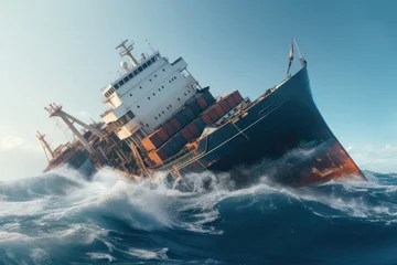 Papier Peint photo Lavable Naufrage Ship Crashes In A Ocean Clear Sky. Ship Crash, Ocean, Clear Sky, Insurance Claims, Maritime Laws, Rescue Teams, Lighthouse Maintenance, Creature Interactions