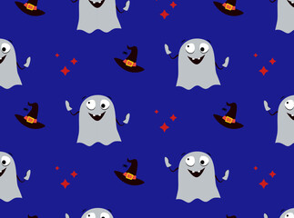 Ghost and witch hat. Seamless pattern. Design and decoration.