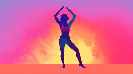 Fototapeta na wymiar Silhouette of a woman doing yoga on a colored background.the concept of health and self-care. 