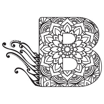 Zentangle stylized alphabet. Mandala letter. vector illustration Black white hand drawn doodle. Alphabets Mandala coloring Page, Mandala Letters.