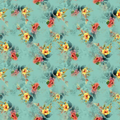 Fototapeta na wymiar Watercolor seamless pattern with classic flowers. Perfect for wallpaper, fabric design, wrapping paper, surface textures, digital paper.