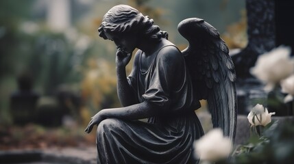 Fototapeta premium Zeichen der Hoffnung: Engelskulptur in der Friedhofsstille